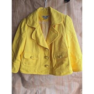 Peter Nygard Knit BRIGHT Yellow Blazer Logo BIG Buttons SIZE 8 WOMENS